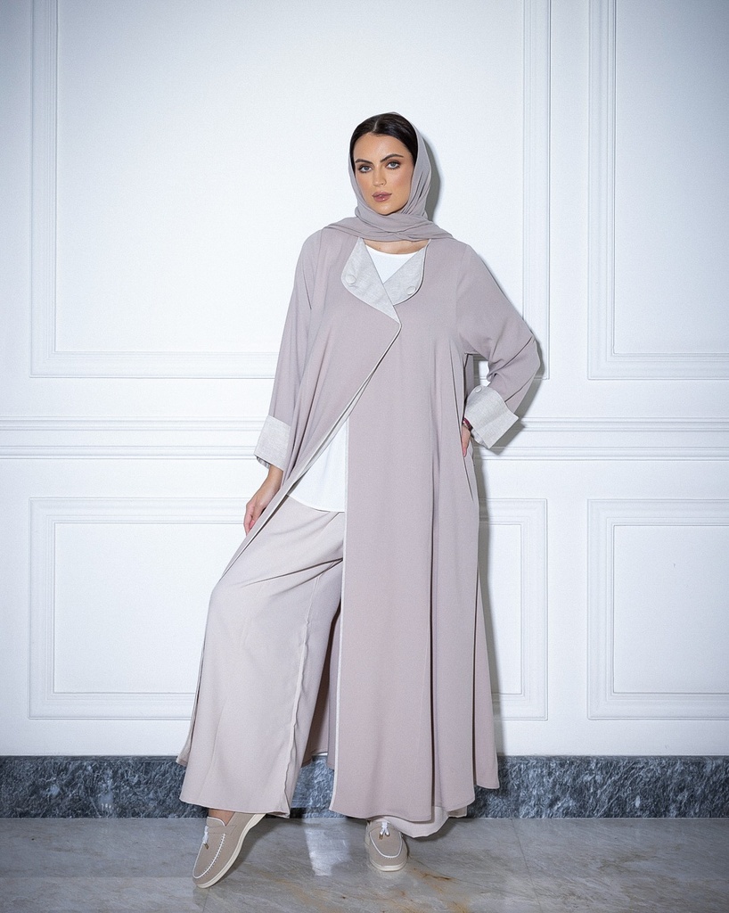 Crepe Abaya with Scarf Beige (1-1)
