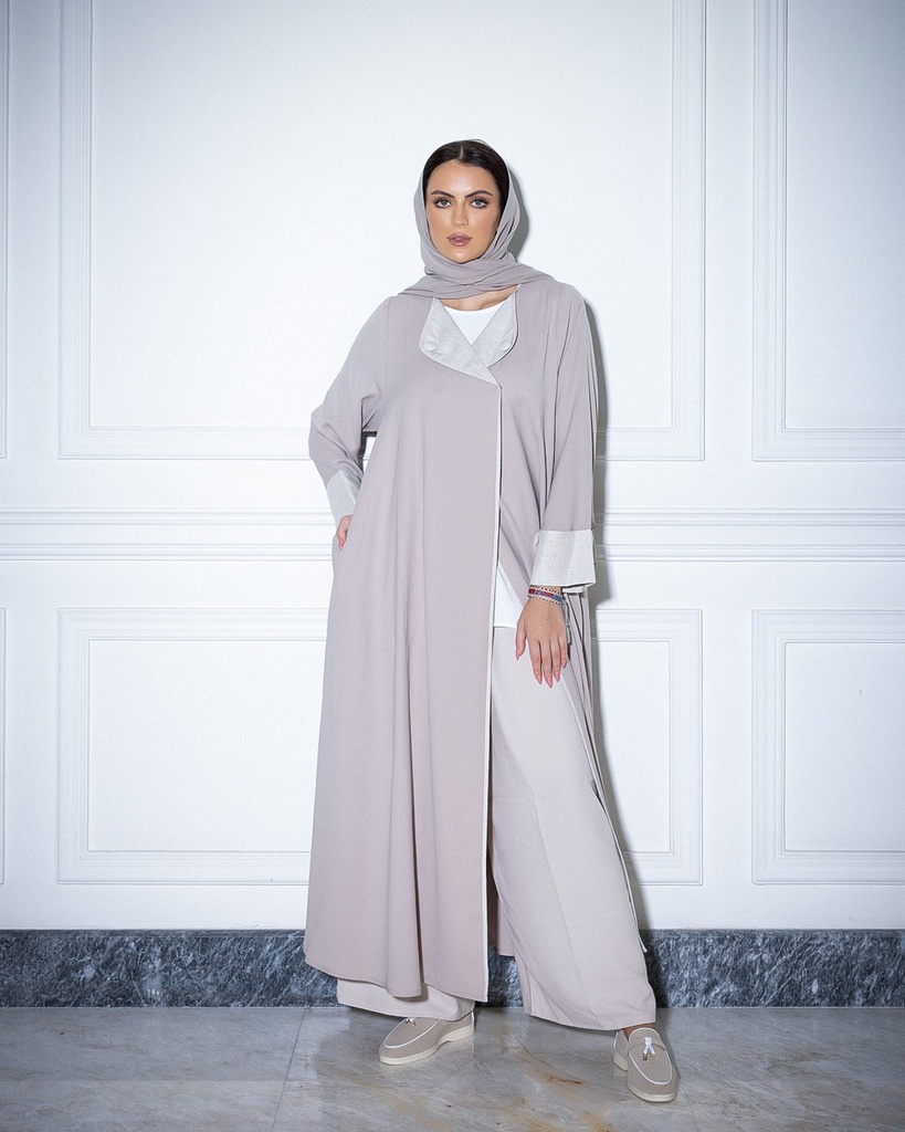 Crepe Abaya with Scarf Beige (1-1)