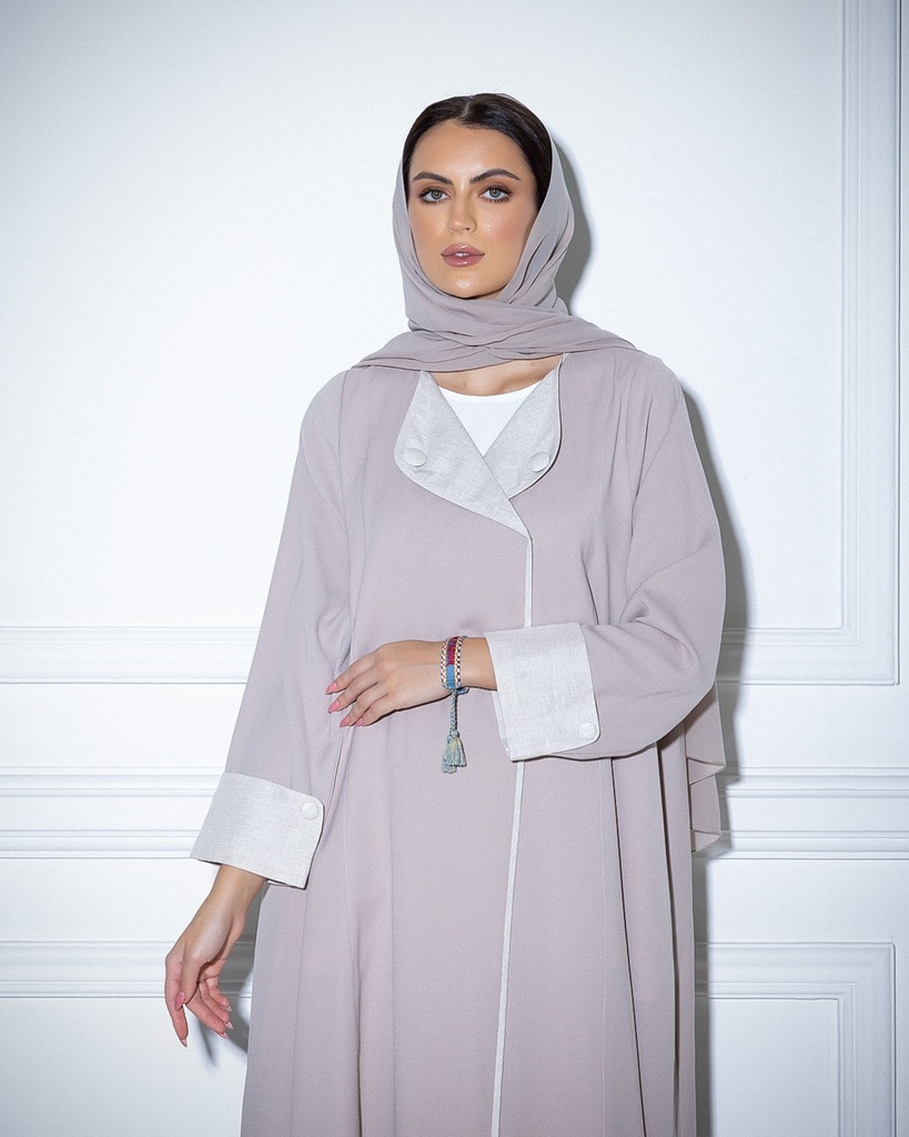 Crepe Abaya with Scarf Beige (1-1)