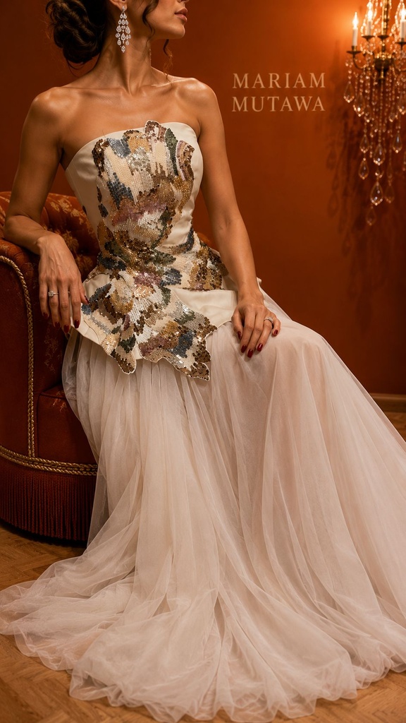 Beige Tulle w/ RM Flower Gown