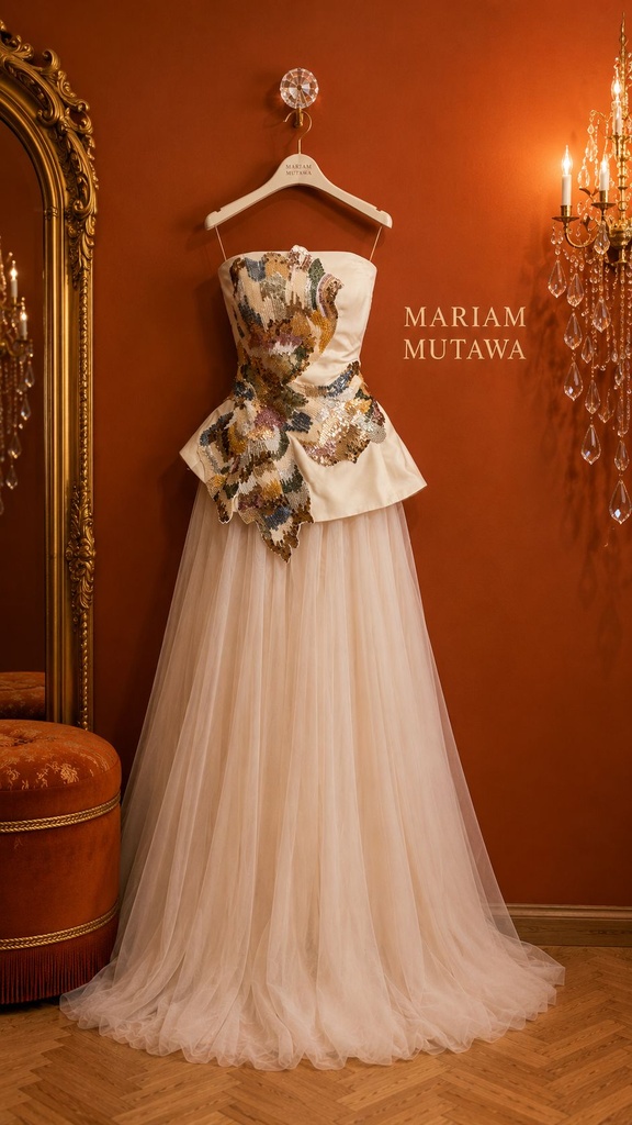 Beige Tulle w/ RM Flower Gown