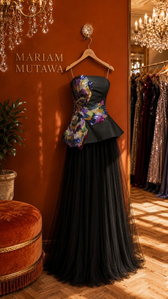 Black Tulle w/ RM Flower Gown